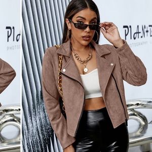 Suede Zip Up Jacket in Brown/Tan